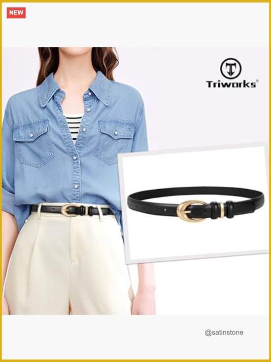 2 Pack Faux Leather Skinny Belt with Gold Buckle for Women main image 6